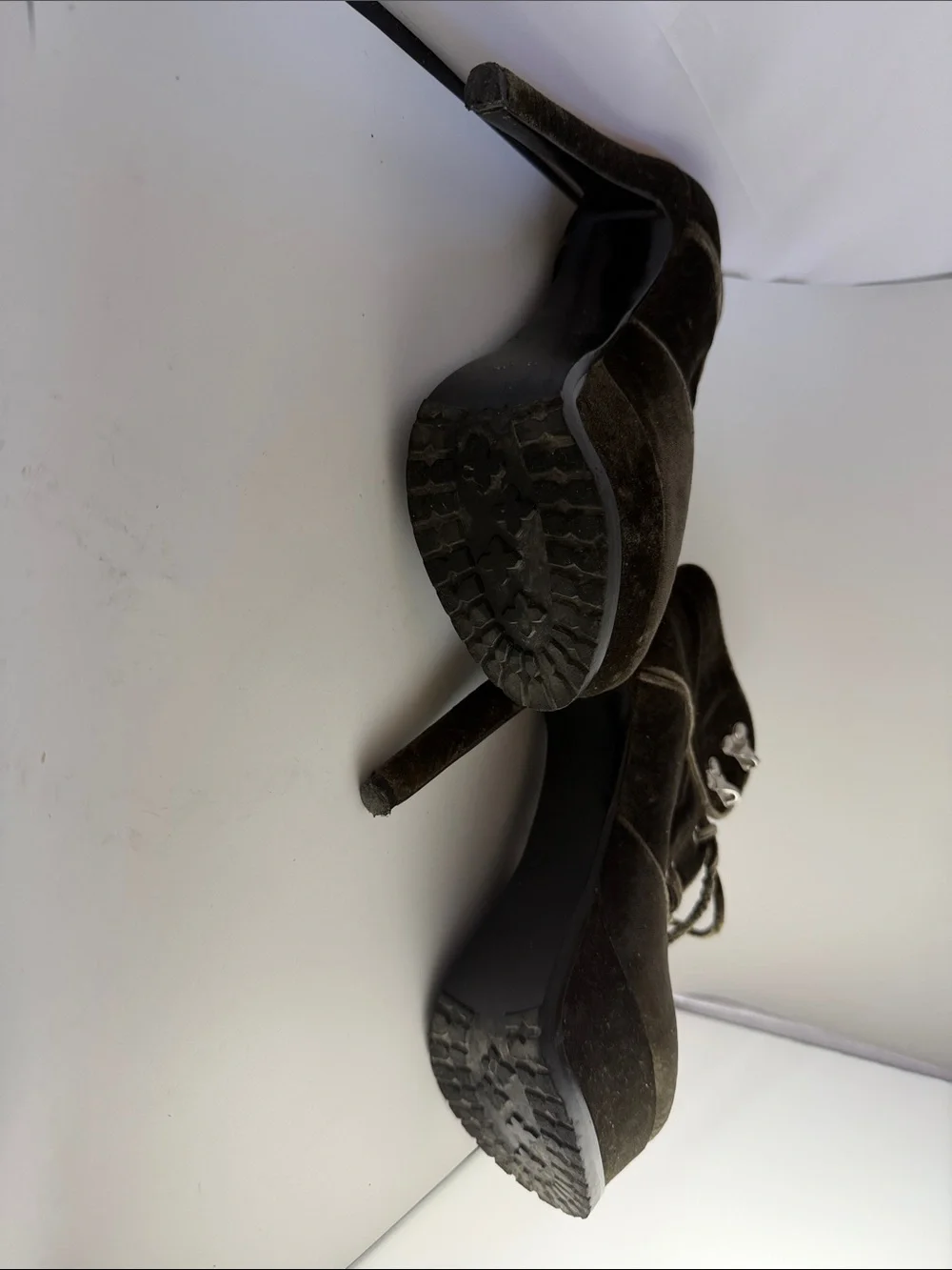 Mistress Rocks Los Angeles Velvet Platform Ankle Boot color Khaki Size 37